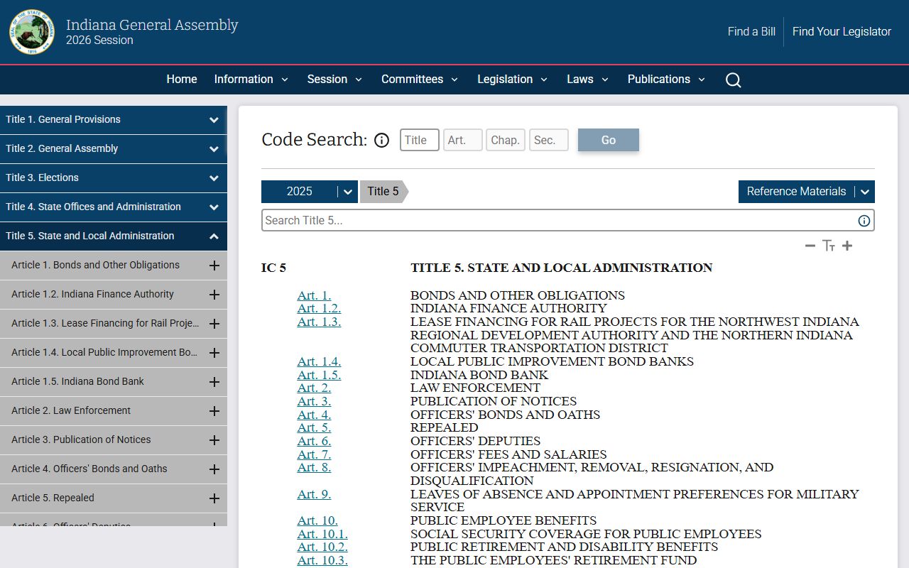Indiana Code Title 5 page for public records law