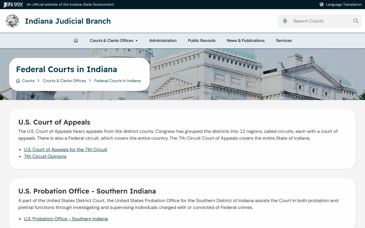 Jackson County trial court records Indiana federal courts directory
