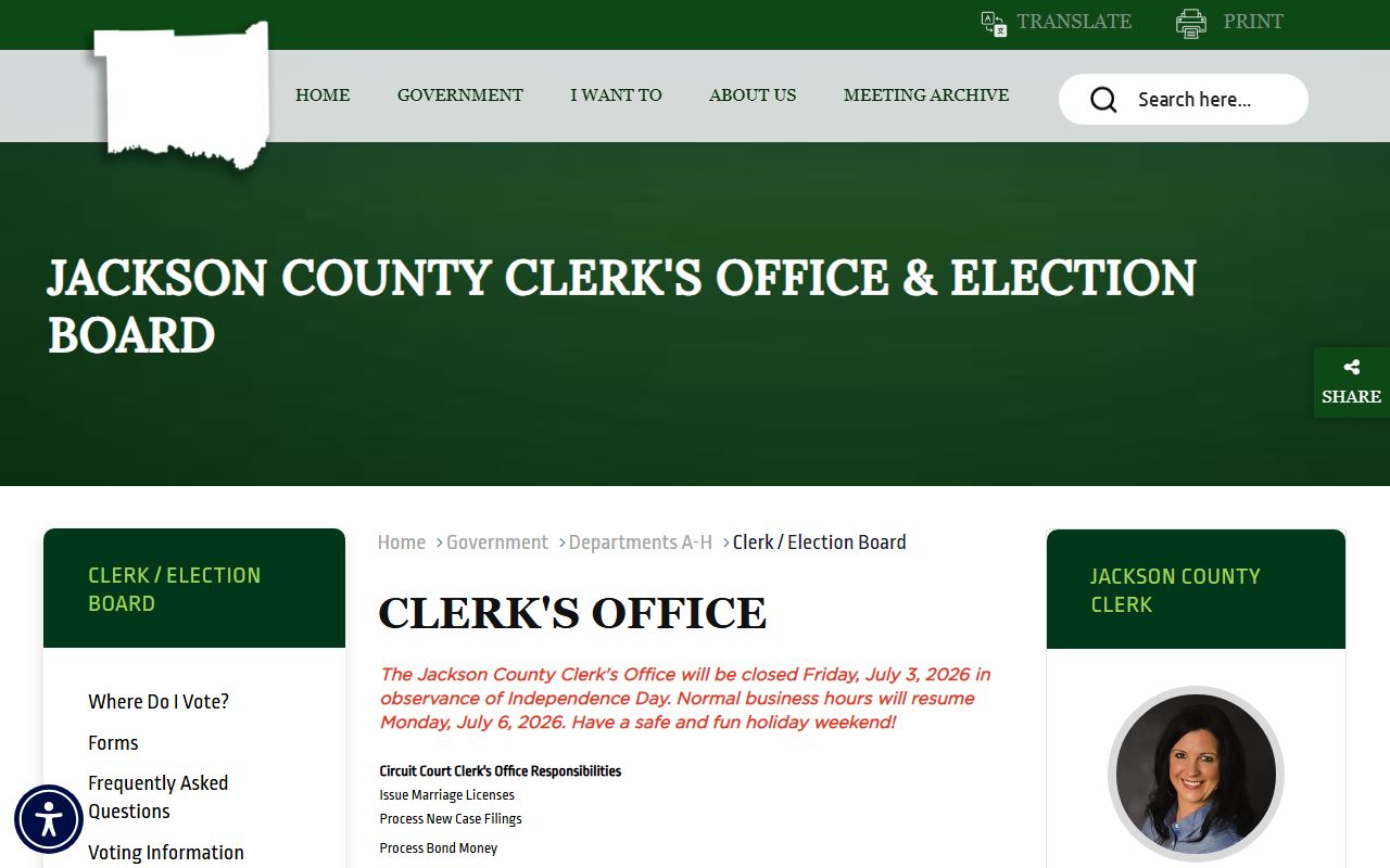 Jackson County Court records Clerk of the Circuit Court page