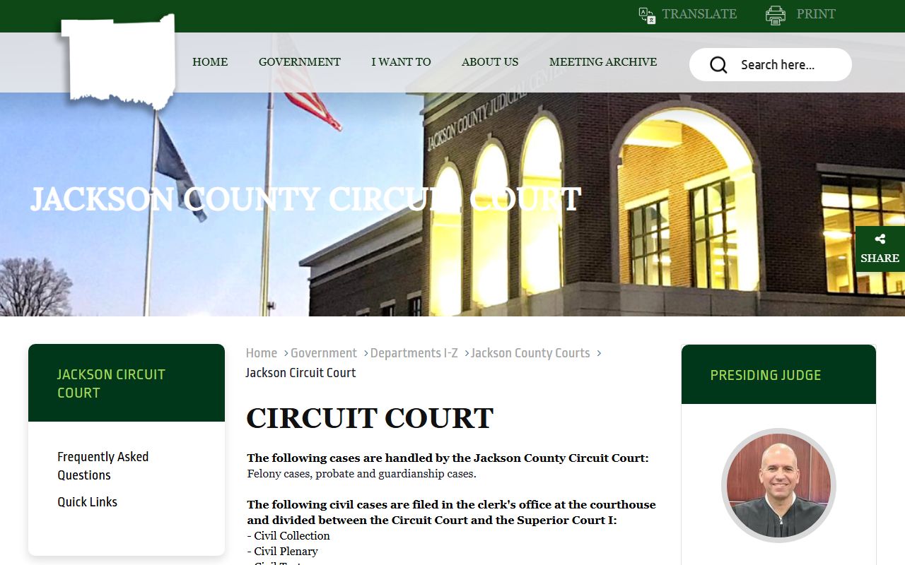 Jackson County Court records Circuit Court page