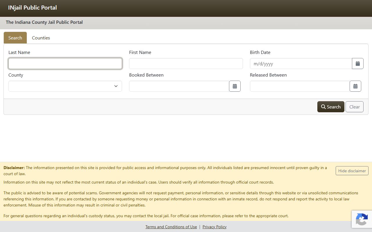 Jackson County inmate search Indiana county jail public portal