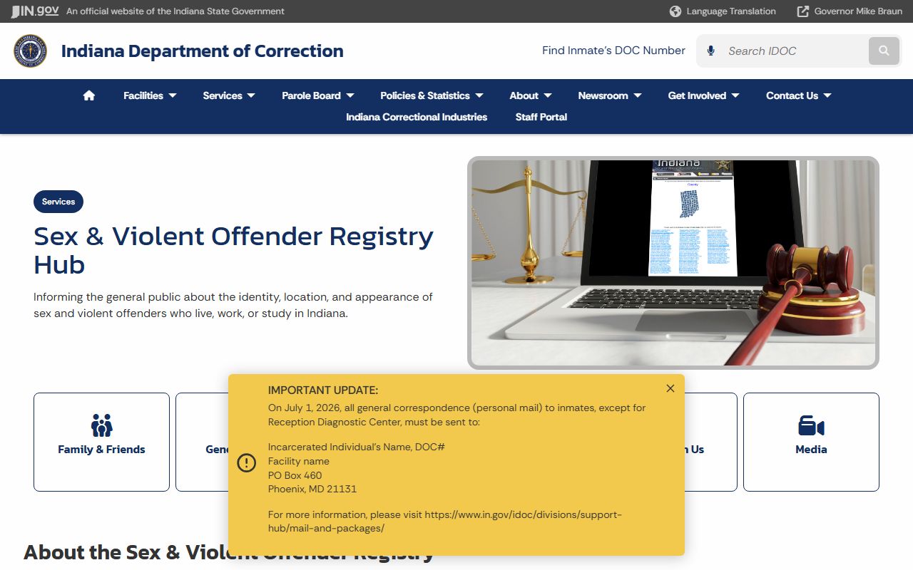 Jackson County inmate records Indiana sex and violent offender registry