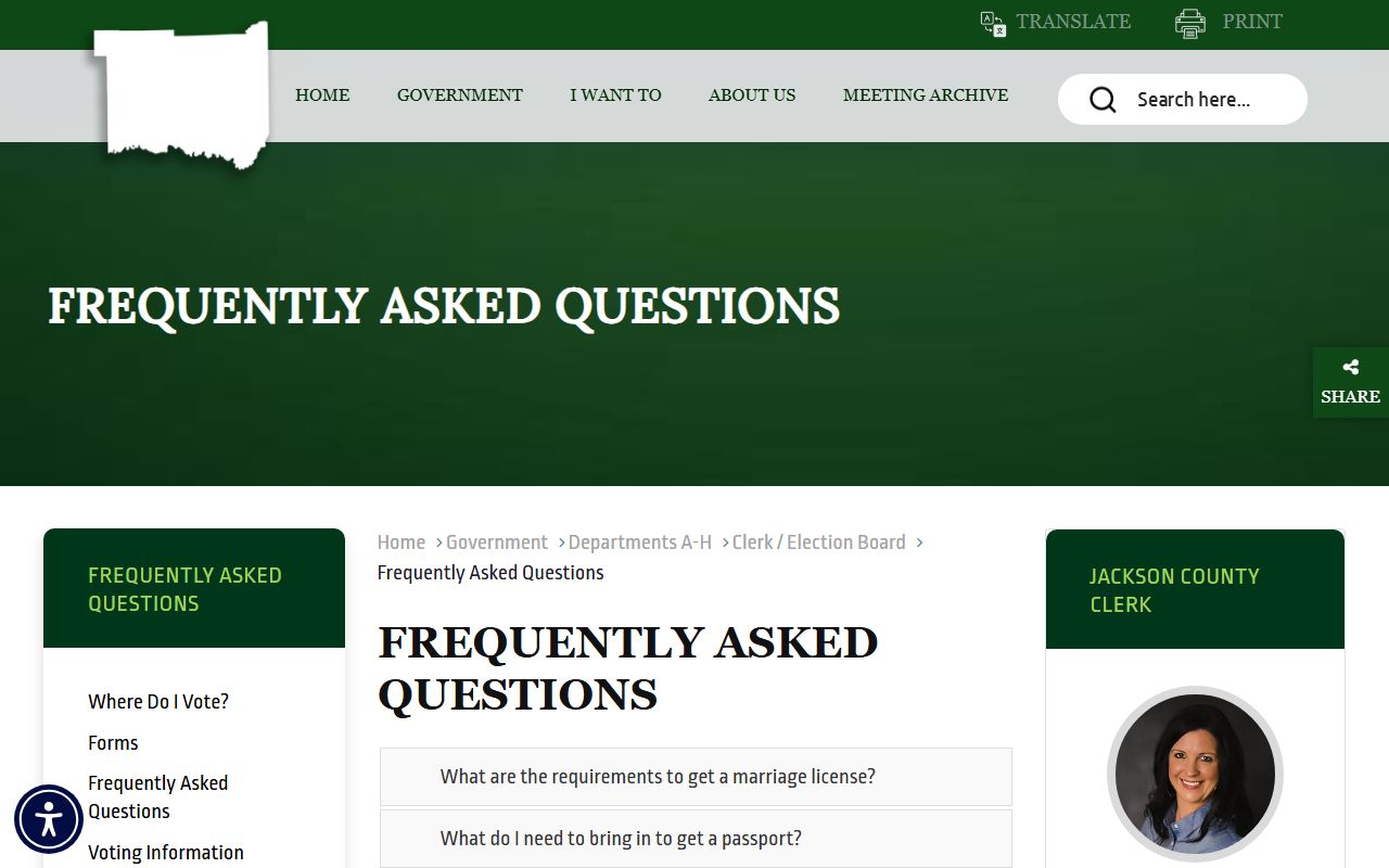 Jackson County marriage records clerk FAQ fees