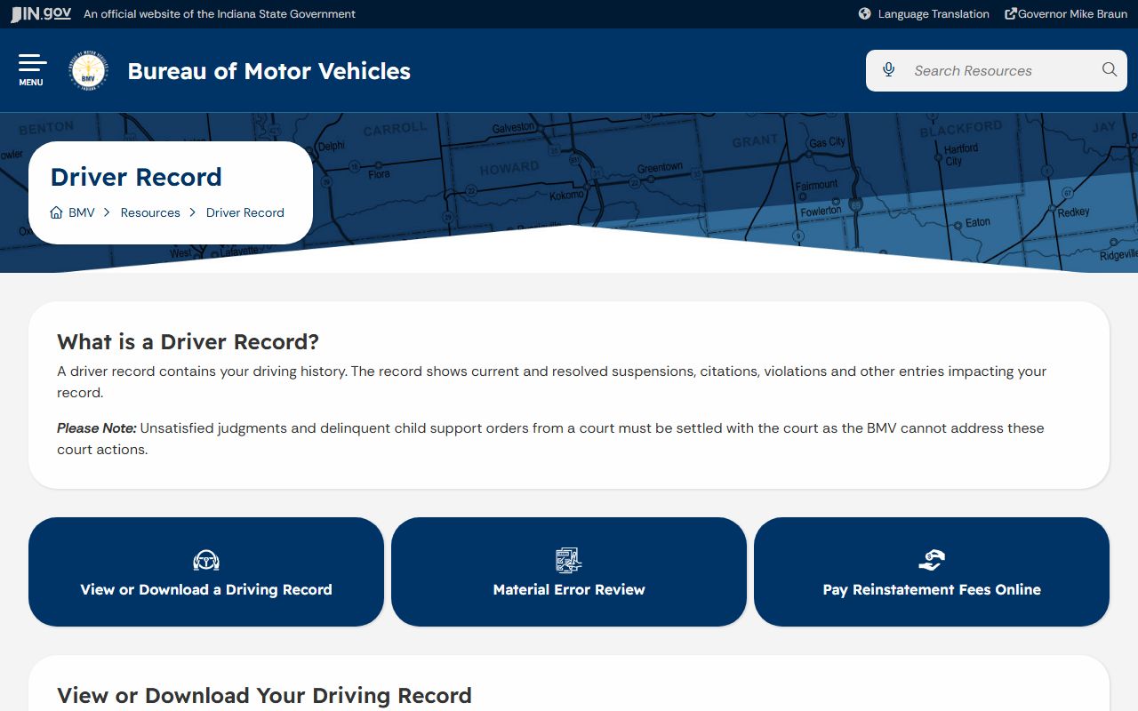 Jackson County traffic court records Indiana BMV driver record